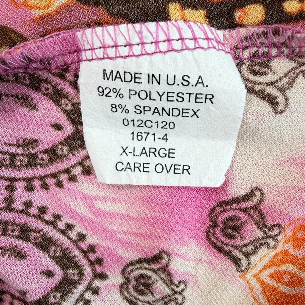 Y2K Caia Patchwork Print Top Sz XL Pink Stretch Boho Indie Hippie Cottage Folksy - Picture 7 of 8